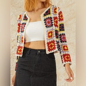 Granny Square Knit Crochet Cardigan Sweater